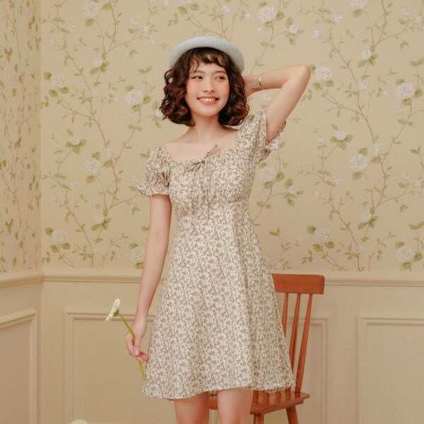 BLEUBIRD Váy vải sợi cotton hoa nhí dáng xoè rút dây ALISA DRESS - Hình ảnh 5