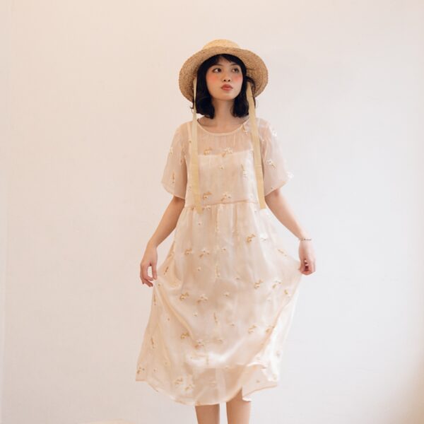 BLEUBIRD Váy voan organza thêu hoa dáng suông dài HOTARU DRESS - Hình ảnh 2