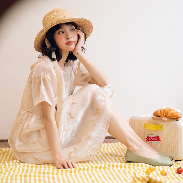 BLEUBIRD Váy voan organza thêu hoa dáng suông dài HOTARU DRESS - Hình ảnh 3