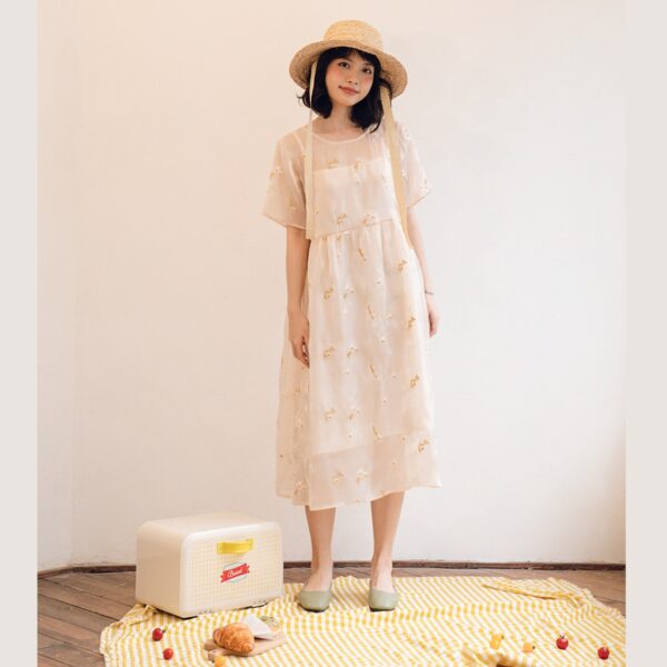 BLEUBIRD Váy voan organza thêu hoa dáng suông dài HOTARU DRESS - Hình ảnh 5
