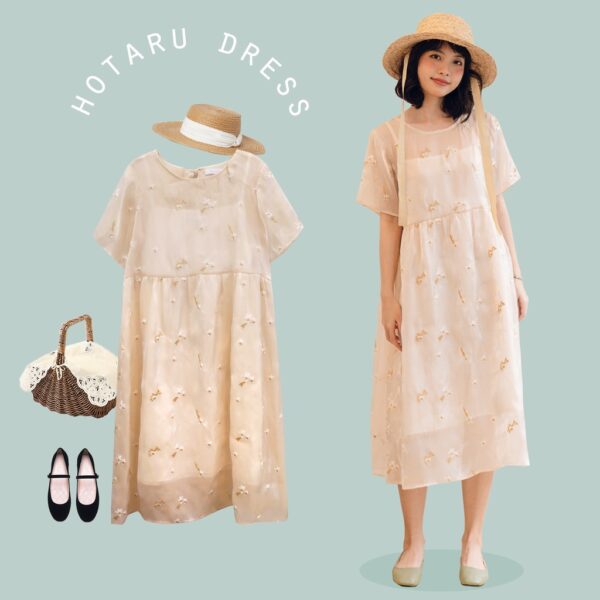 BLEUBIRD Váy voan organza thêu hoa dáng suông dài HOTARU DRESS
