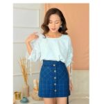 Chân váy caro nút gỗ xanh Lucet Fashion