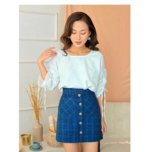 Chân váy caro nút gỗ xanh Lucet Fashion