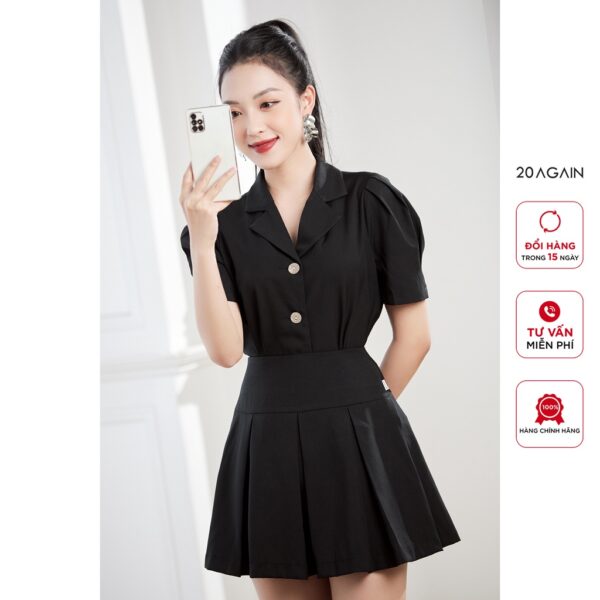 Chân váy công sở dáng xòe xếp ly 20AGAIN, thiết kế công sở hiện đại JBA2307
