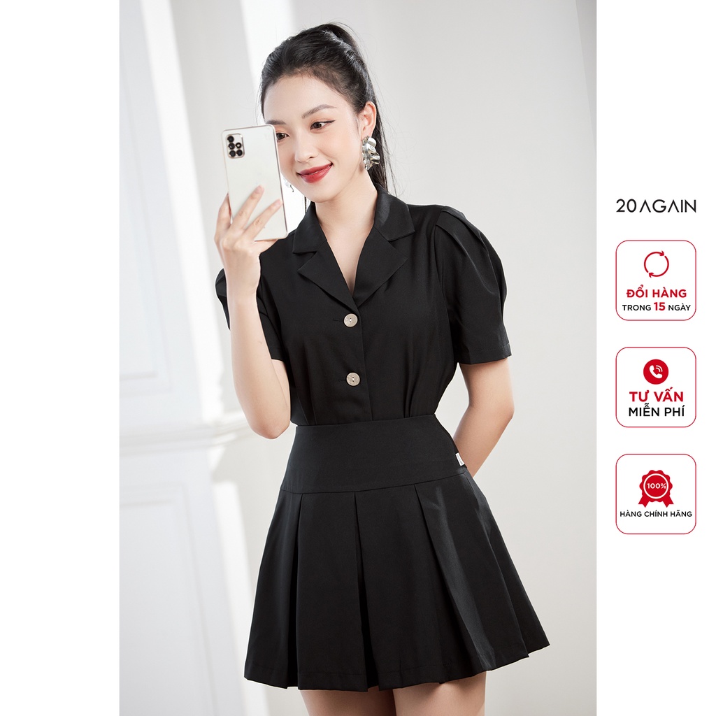 Chân váy công sở dáng xòe xếp ly 20AGAIN, thiết kế công sở hiện đại JBA2307