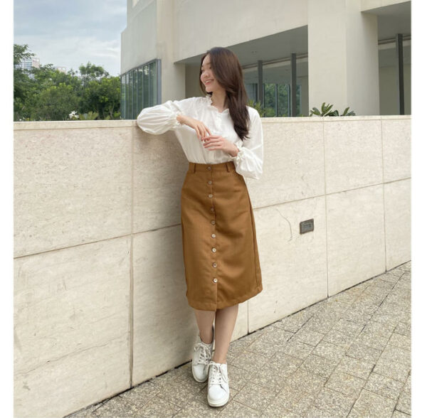 Chân váy dài qua gối gài nút LUCETFASHION cao cấp Fennie Skirt
