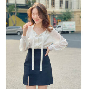 Chân váy đen chữ A Tracy, LUCETFASHION, chân váy lưng cao