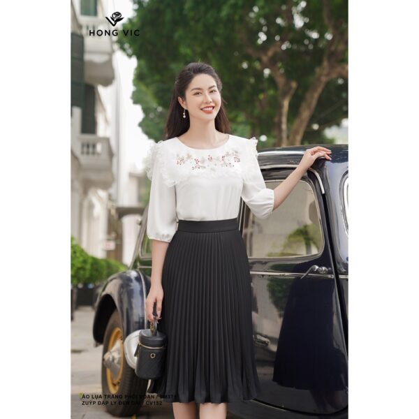 Chân váy nữ thiết kế Hong Vic dập ly đen dài CV152 - Ảnh 2
