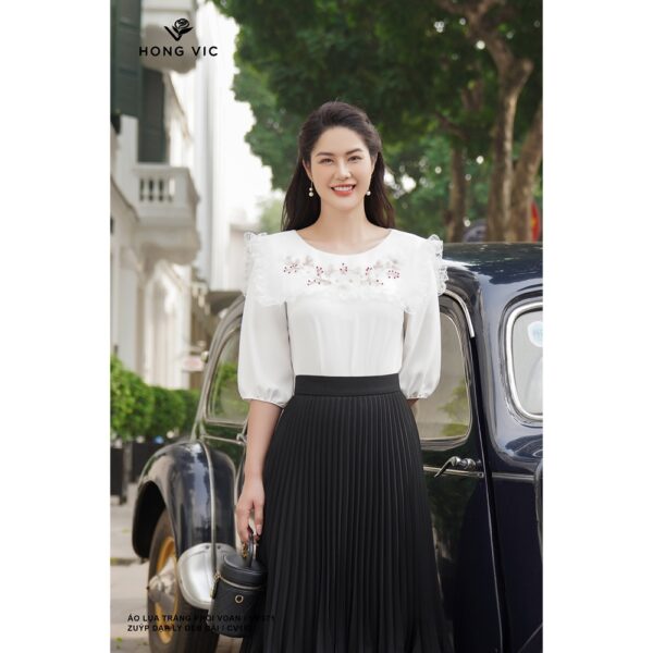 Chân váy nữ thiết kế Hong Vic dập ly đen dài CV152 - Ảnh 3