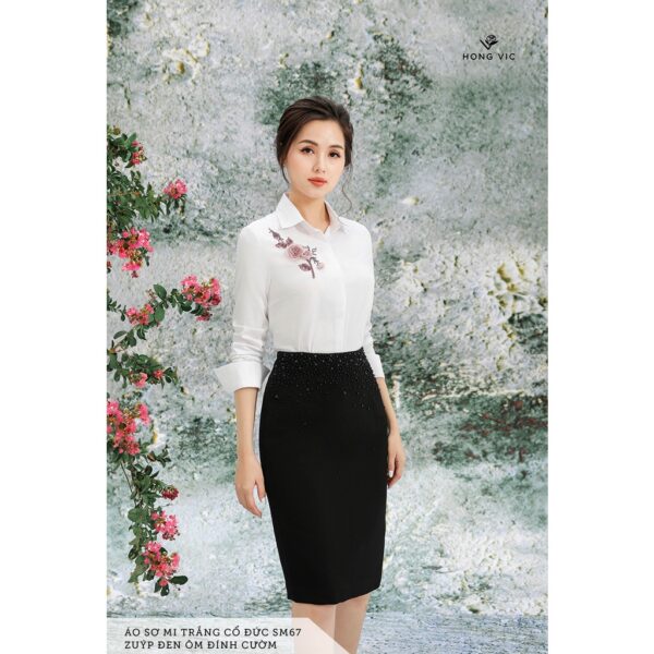 Chân váy nữ thiết kế Hong Vic đen xếp ly hông CV180 - Hình ảnh 3