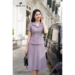 Chân váy nữ thiết kế Hong Vic tím A ly úp CV185