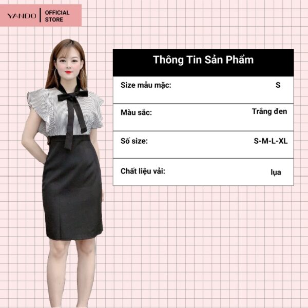 [Chính hãng] [Ảnh thật] Đầm Body Nữ Công Sở Tay Bèo YANDO DA05 Phối Cổ Thắt Nơ - Hình ảnh 2
