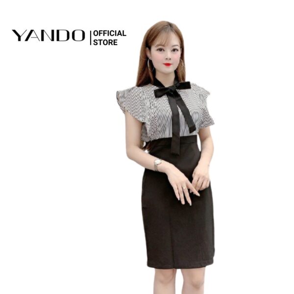 [Chính hãng] [Ảnh thật] Đầm Body Nữ Công Sở Tay Bèo YANDO DA05 Phối Cổ Thắt Nơ - Hình ảnh 4