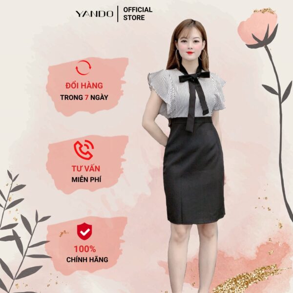 [Chính hãng] [Ảnh thật] Đầm Body Nữ Công Sở Tay Bèo YANDO DA05 Phối Cổ Thắt Nơ