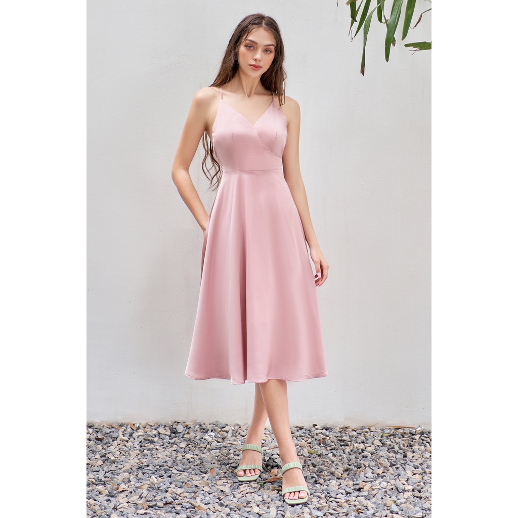 Đầm 2 dây lụa hồng hồng pastel buộc lưng 1VA6014 ADORE DRESS