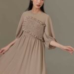 Đầm Baby Doll voan vân gỗ bèo thân trước Mauve Dumpling dress