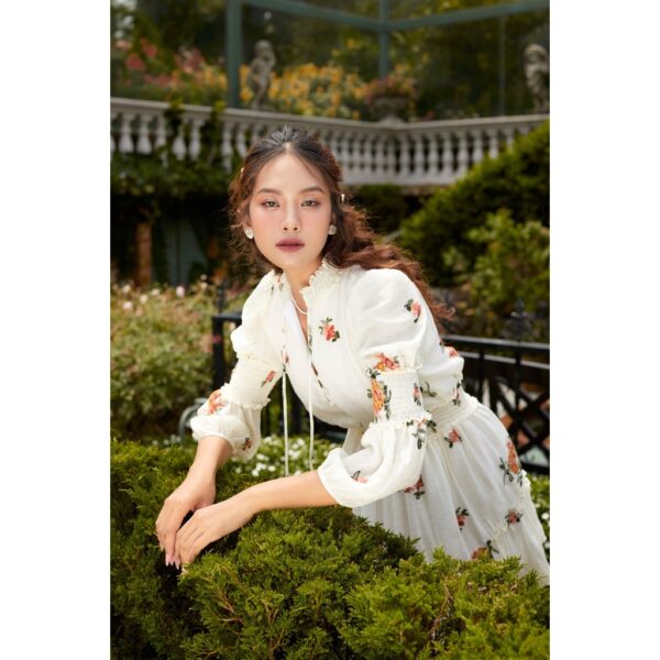 Đầm bông có chun cột nơ xòe nhẹ nữ lalla - Hình ảnh 4