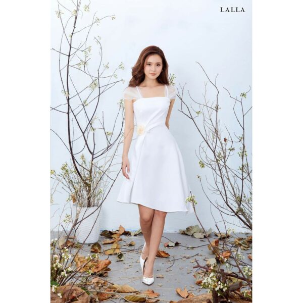 Đầm hai dây có tay lưới nhấn eo nữ Lalla - Hình ảnh 2