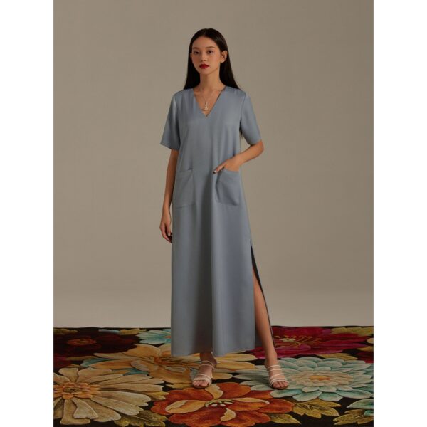 Đầm lụa dài xẻ một bên ta Mauve Pocket Dress - Hình ảnh 4