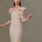 Đầm lụa đuôi cá tay bèo tôn dáng Mauve Ruffled Sleeves dress