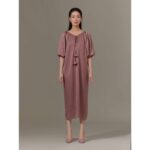 Đầm lụa suông dài cổ V tay bí Mauve Pumpkin dress