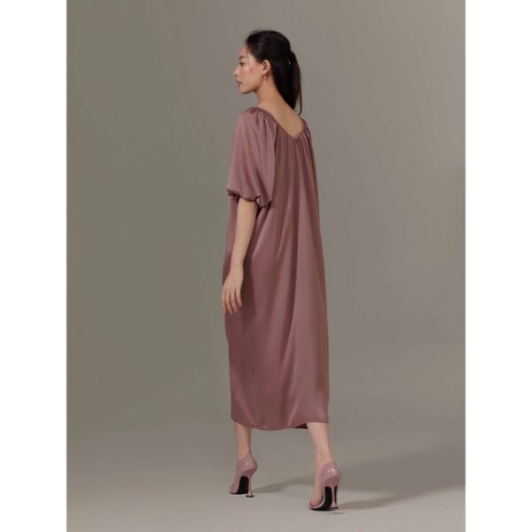 Đầm lụa suông dài cổ V tay bí Mauve Pumpkin dress - Hình ảnh 3