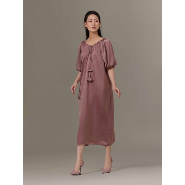 Đầm lụa suông dài cổ V tay bí Mauve Pumpkin dress - Hình ảnh 4