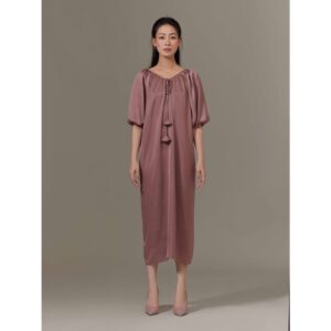 Đầm lụa suông dài cổ V tay bí Mauve Pumpkin dress