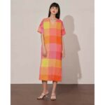 Đầm linen kẻ caro cổ tim Mauve V dress
