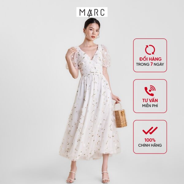 Đầm maxi nữ MARC FASHION hoa đính thêu nhún trước TRVH0405