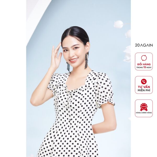Đầm midi cổ vuông ngắn tay 20AGAIN, hàng thiết kế cao cấp DMA2352 - Hình ảnh 3