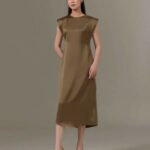 Đầm Midi vai độn lụa dày dặn Mauve Shoulder Padded Midi dress