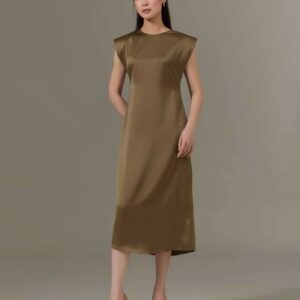 Đầm Midi vai độn lụa dày dặn Mauve Shoulder Padded Midi dress
