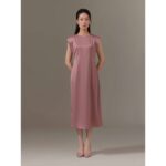 Đầm Midi vai độn lụa dày dặn Mauve Shoulder Padded Midi dress