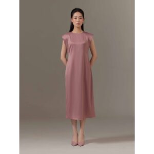Đầm Midi vai độn lụa dày dặn Mauve Shoulder Padded Midi dress