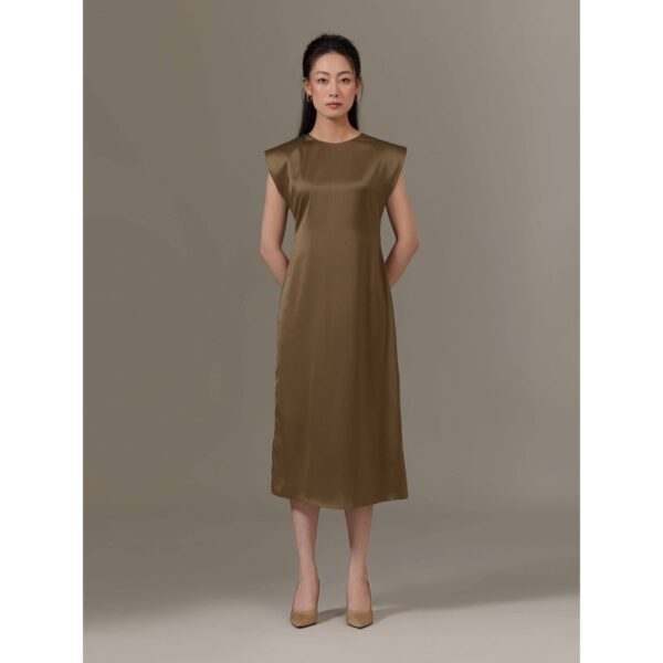 Đầm Midi vai độn lụa dày dặn Mauve Shoulder Padded Midi dress - Hình ảnh 4