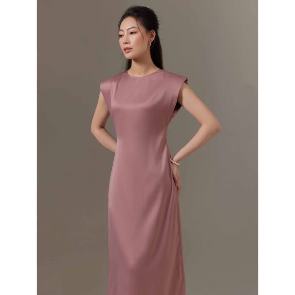 Đầm Midi vai độn lụa dày dặn Mauve Shoulder Padded Midi dress - Hình ảnh 5