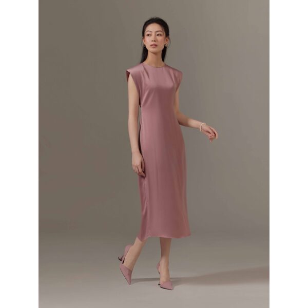 Đầm Midi vai độn lụa dày dặn Mauve Shoulder Padded Midi dress - Hình ảnh 7