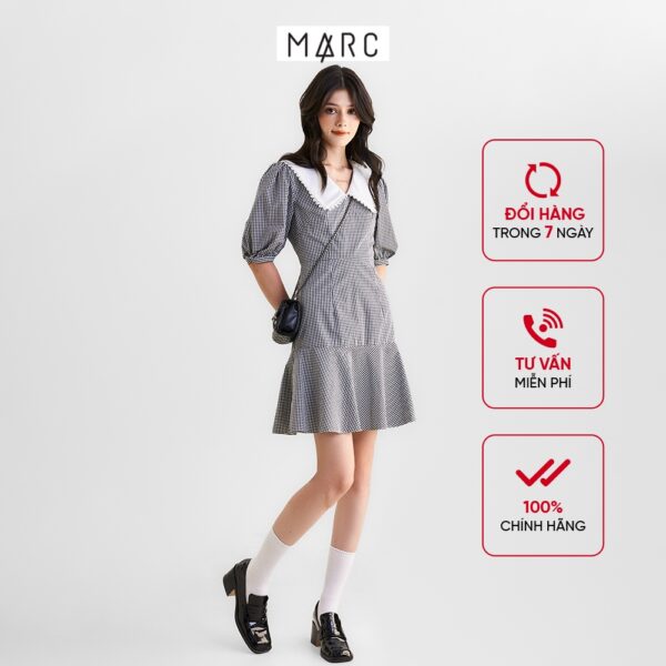 Đầm nữ MARC FASHION gingham phối cổ viền ren FAVH0501