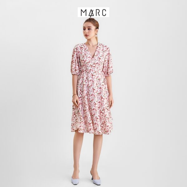 Đầm nữ MARC FASHION họa tiết hoa tay phồng cột dây eo CBHH0350 - Hình ảnh 2