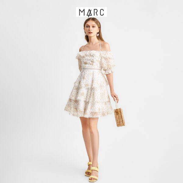 Đầm nữ MARC FASHION họa tiết viền ren trễ vai 3 tầng TRLH0421 - Hình ảnh 3