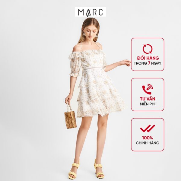 Đầm nữ MARC FASHION họa tiết viền ren trễ vai 3 tầng TRLH0421