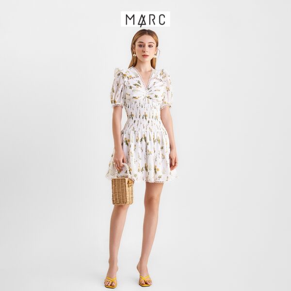 Đầm nữ MARC FASHION hoa botanical smocking eo viền ren tròn TRLH0422 - Hình ảnh 3