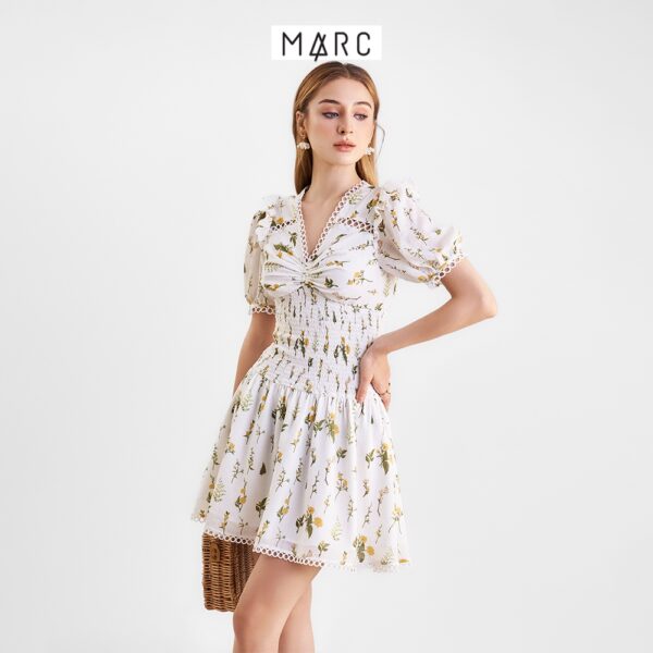 Đầm nữ MARC FASHION hoa botanical smocking eo viền ren tròn TRLH0422 - Hình ảnh 4