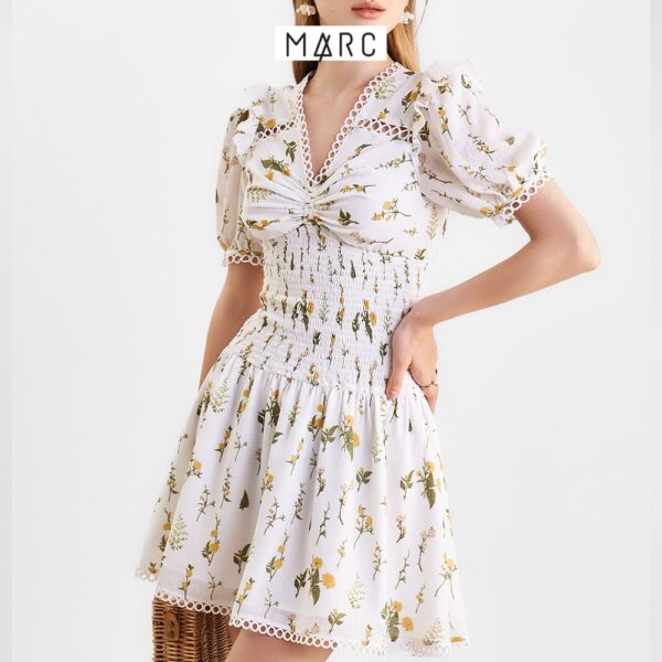 Đầm nữ MARC FASHION hoa botanical smocking eo viền ren tròn TRLH0422 - Hình ảnh 6