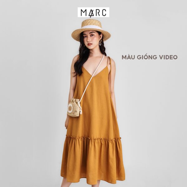 Đầm nữ MARC FASHION linen midi 2 dây xẻ V CBLH0492 - Hình ảnh 4