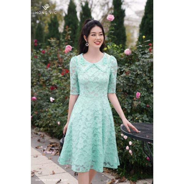 Đầm nữ thiết kế Homg Vic ren nhũ xanh DL447 - Hình ảnh 2