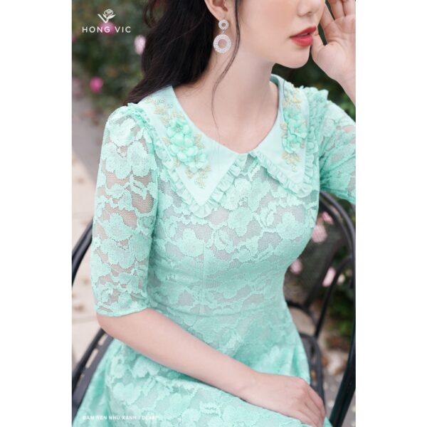 Đầm nữ thiết kế Homg Vic ren nhũ xanh DL447 - Hình ảnh 3