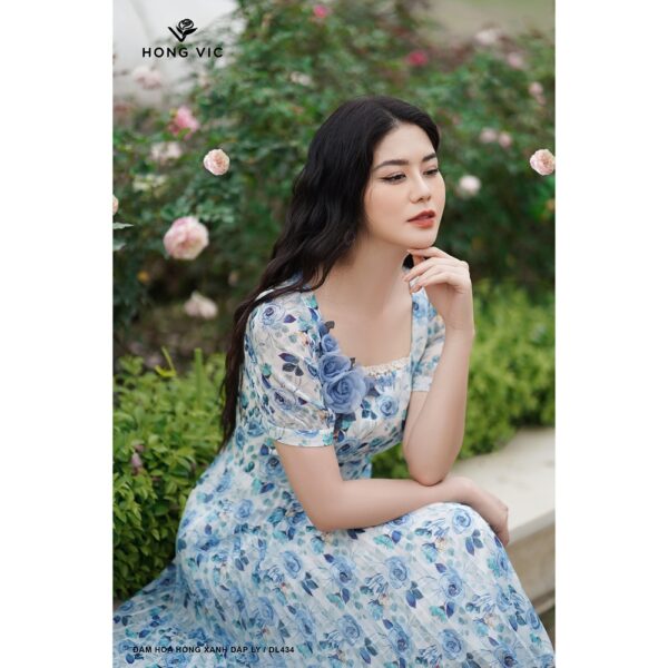 Đầm nữ thiết kế Hong Vic hoa hồng xanh dập ly DL434 - Hình ảnh 7