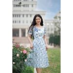 Đầm nữ thiết kế Hong Vic hoa hồng xanh dập ly DL434